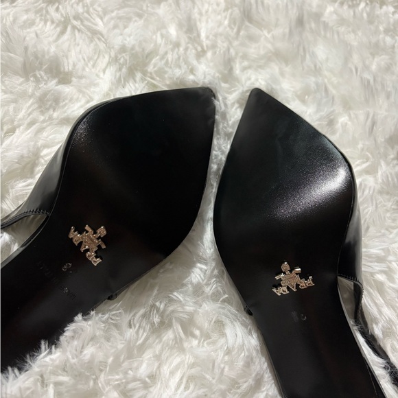 Prada Black Patent Slingback Pointed Pumps with Logo Plaque - Picture 5 of 8